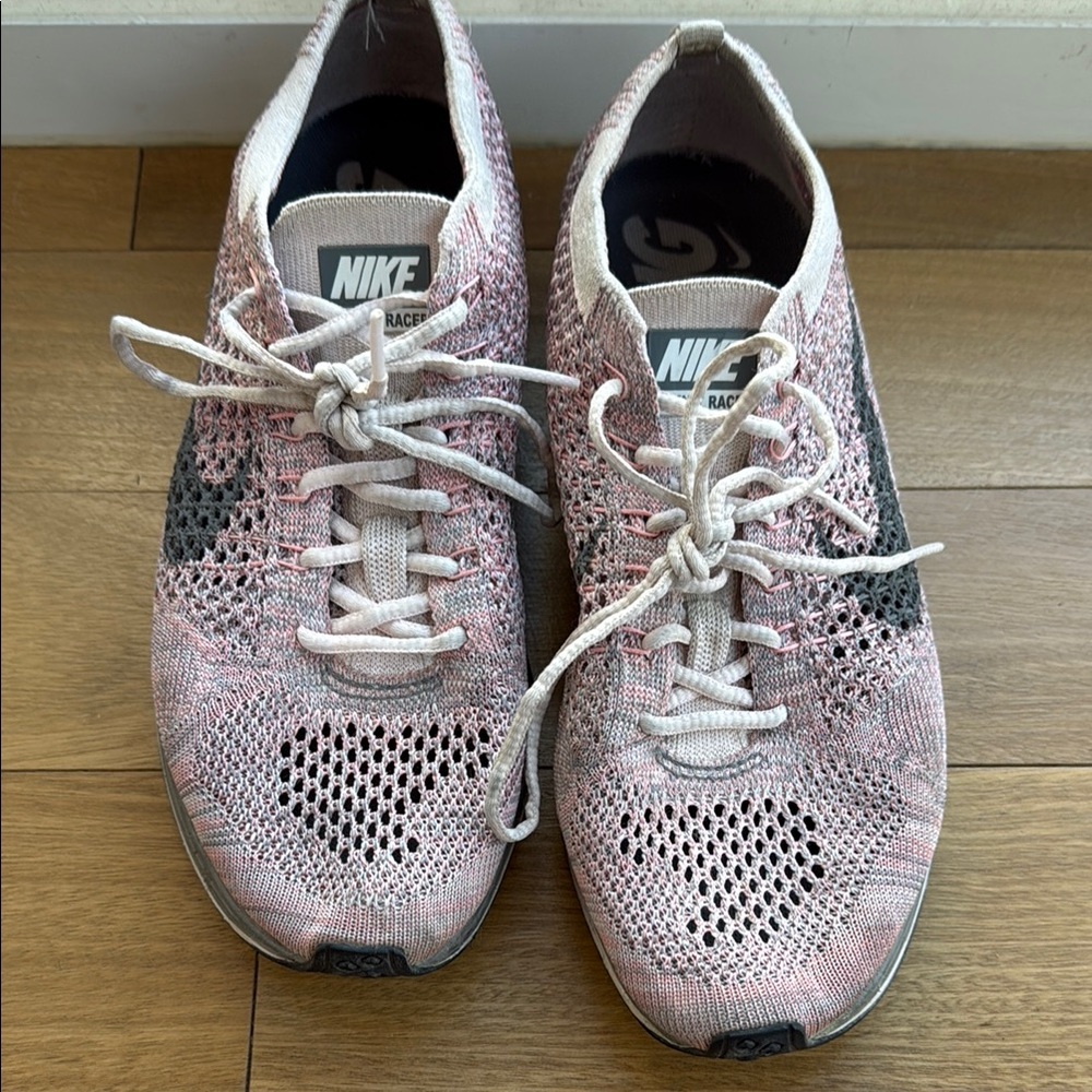 Nike Pink and Gray Flyknit Racer Shoes